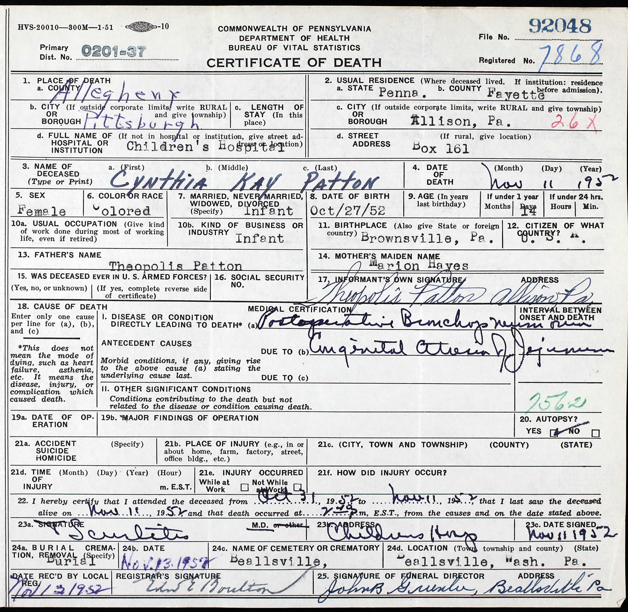death certificate